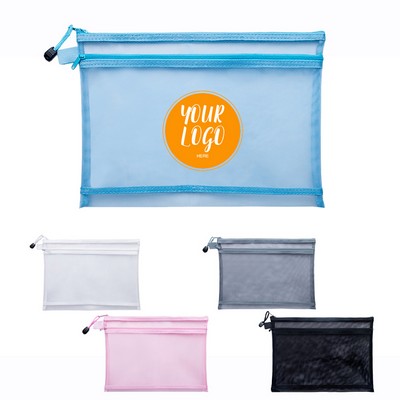 A4 Transparent Document Bag Nylon Mesh Zip Test Paper Information Bag