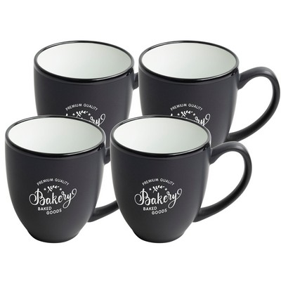 ~ Bistro 16oz 2tone black/white mug S/4" Raven gift box